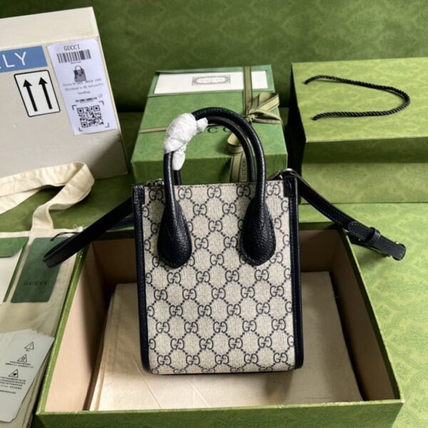 1:1 Replica Gucci Mini Tote Bag With Interlocking G Beige And Blue GG Supreme Canvas For Women 7.8in/20cm 671623 K9GSN 4075