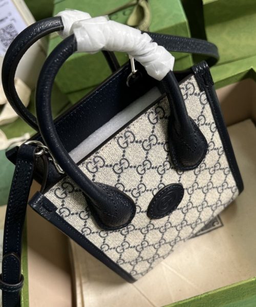 1:1 Replica Gucci Mini Tote Bag With Interlocking G Beige And Blue GG Supreme Canvas For Women 7.8in/20cm 671623 K9GSN 4075