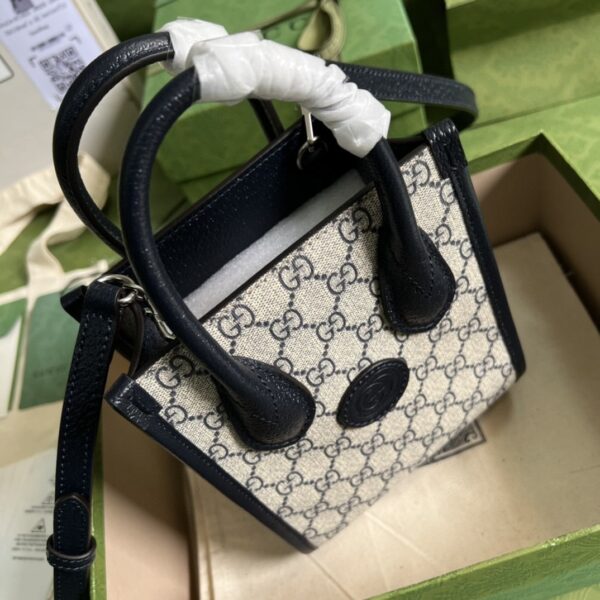 1:1 Replica Gucci Mini Tote Bag With Interlocking G Beige And Blue GG Supreme Canvas For Women 7.8in/20cm 671623 K9GSN 4075