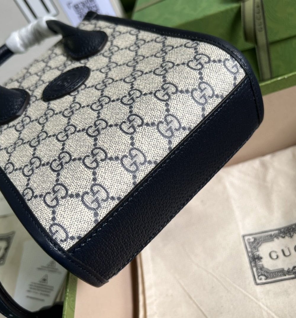 1:1 Replica Gucci Mini Tote Bag With Interlocking G Beige And Blue GG Supreme Canvas For Women 7.8in/20cm 671623 K9GSN 4075