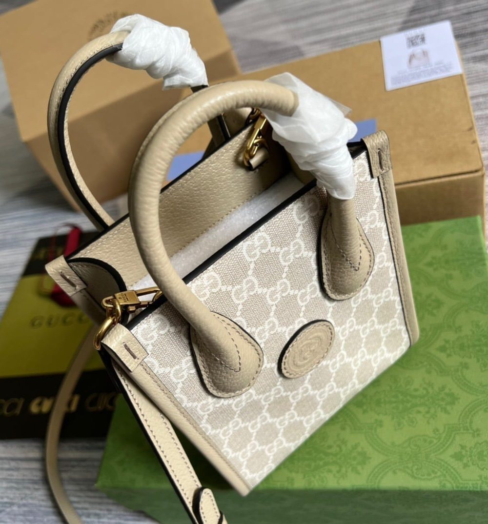 1:1 Replica Gucci Mini Tote Bag With Interlocking G Beige For Women, Women's Bags 7.8in/20cm GG ‎671623 UULBT 9683