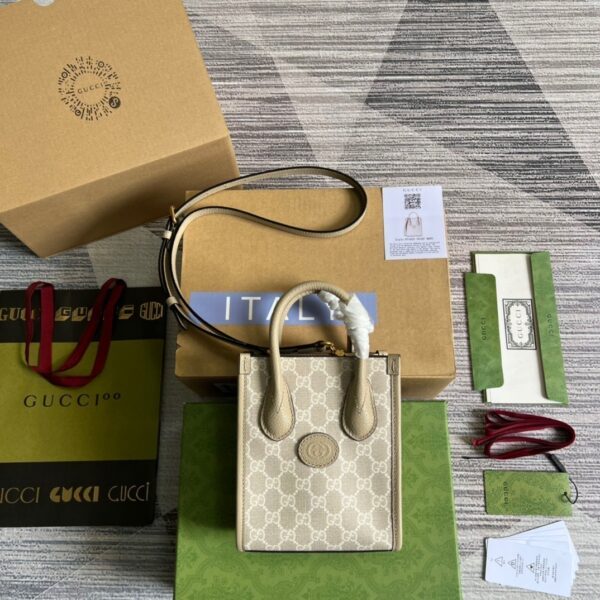 1:1 Replica Gucci Mini Tote Bag With Interlocking G Beige For Women, Women's Bags 7.8in/20cm GG ‎671623 UULBT 9683