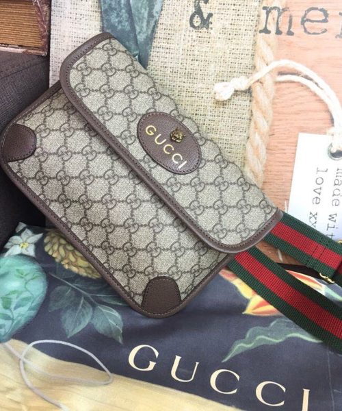 1:1 Replica Gucci Neo Vintage GG Supreme Belt Bag Beige/ebony GG Supreme Canvas With Brown For Women 9.4in/24cm GG 493930 9C2VT 8745