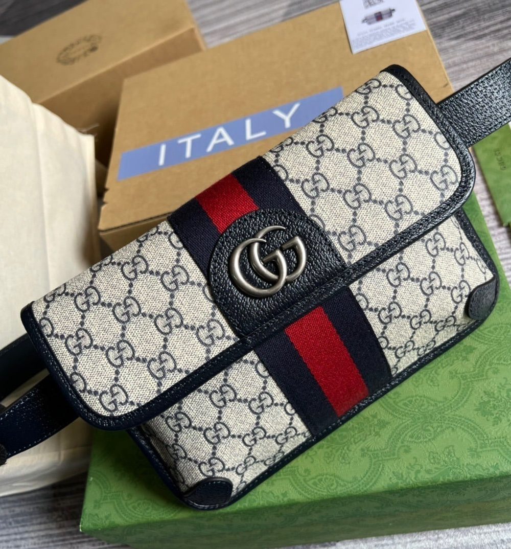 1:1 Replica Gucci Ophidia Belt Bag Beige And Blue GG Supreme Canvas For Men  8.7in/22cm GG 674081 96IWN 4076