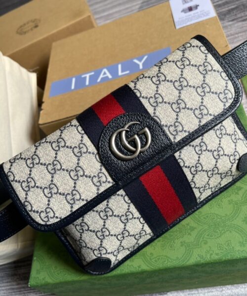 1:1 Replica Gucci Ophidia Belt Bag Beige And Blue GG Supreme Canvas For Men  8.7in/22cm GG 674081 96IWN 4076