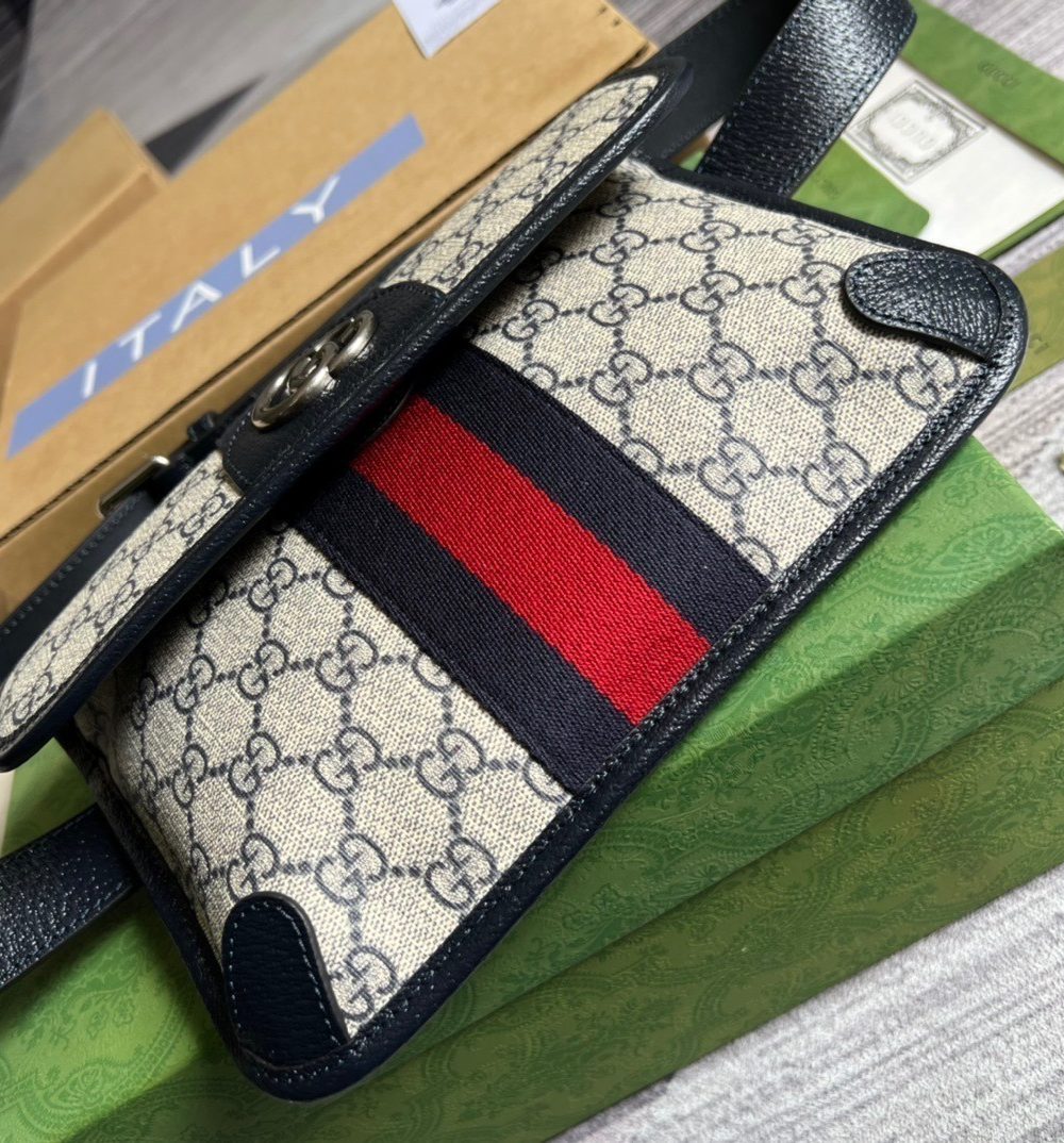 1:1 Replica Gucci Ophidia Belt Bag Beige And Blue GG Supreme Canvas For Men  8.7in/22cm GG 674081 96IWN 4076