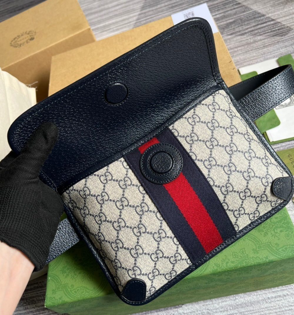 1:1 Replica Gucci Ophidia Belt Bag Beige And Blue GG Supreme Canvas For Men  8.7in/22cm GG 674081 96IWN 4076