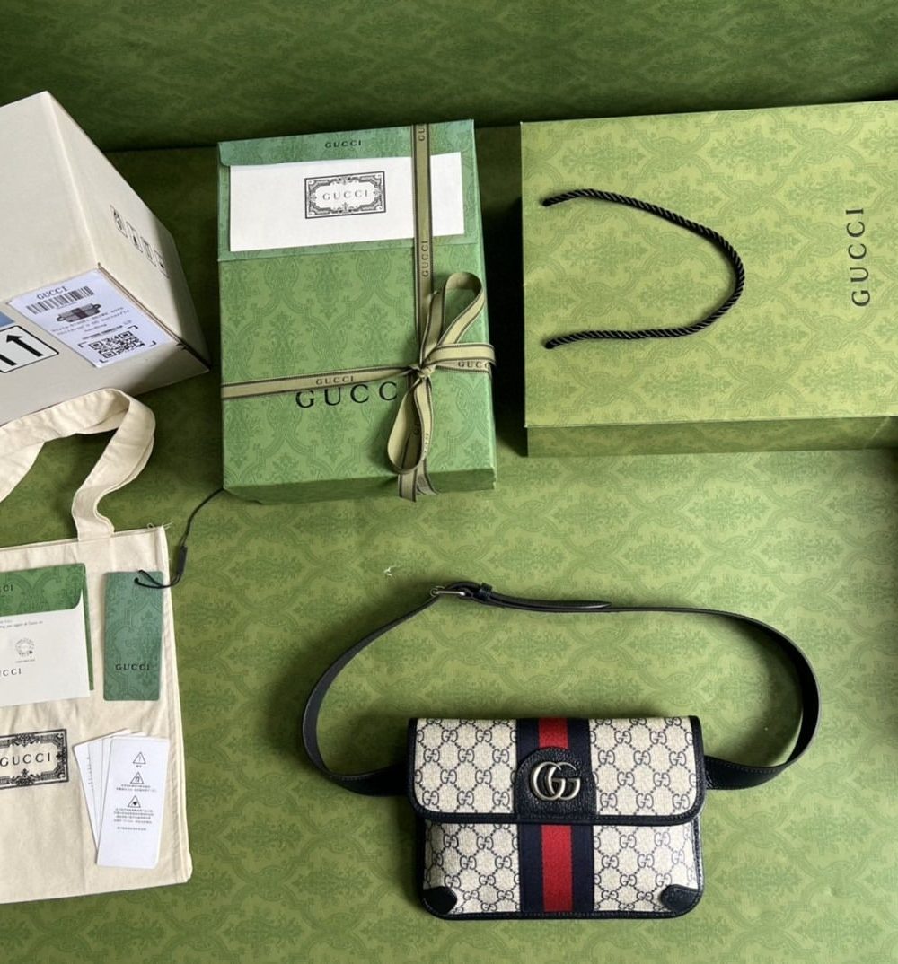 1:1 Replica Gucci Ophidia Belt Bag Beige And Blue GG Supreme Canvas For Men 9in/22cm GG 674081 96IWN 4076
