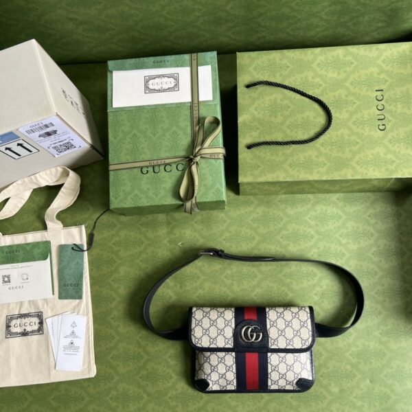 1:1 Replica Gucci Ophidia Belt Bag Beige And Blue GG Supreme Canvas For Men 9in/22cm GG 674081 96IWN 4076