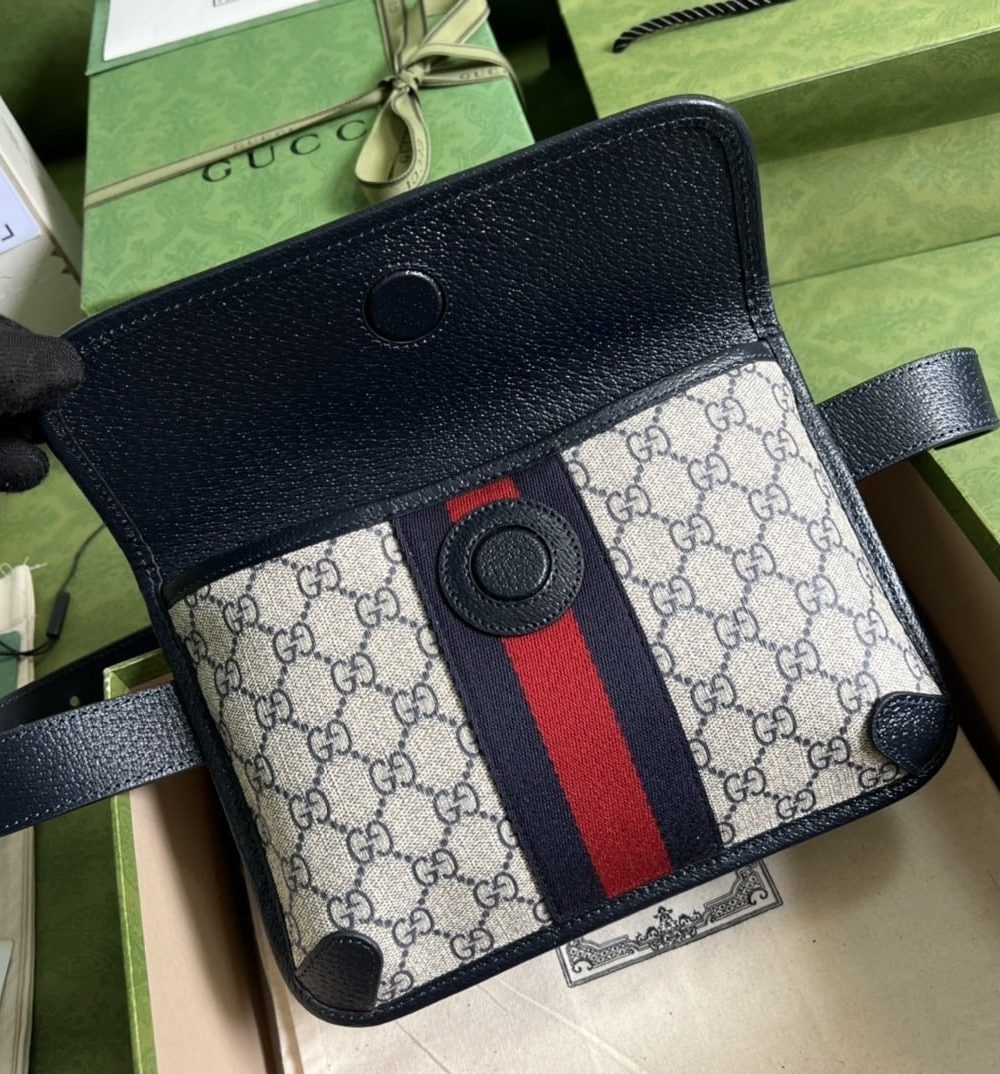 1:1 Replica Gucci Ophidia Belt Bag Beige And Blue GG Supreme Canvas For Men 9in/22cm GG 674081 96IWN 4076
