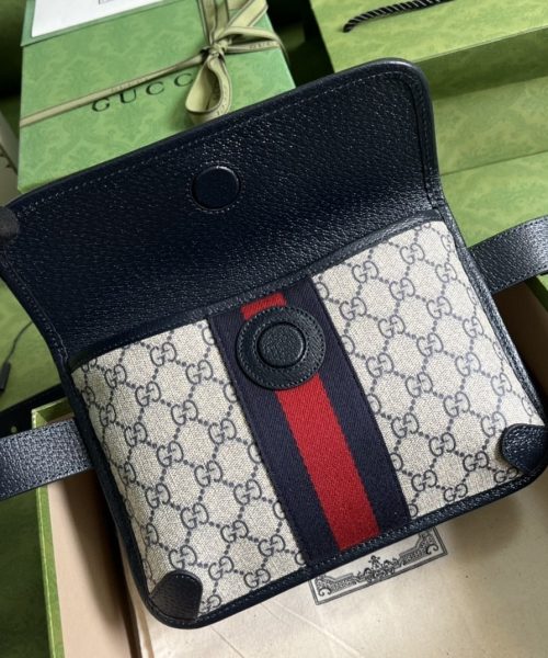 1:1 Replica Gucci Ophidia Belt Bag Beige And Blue GG Supreme Canvas For Men 9in/22cm GG 674081 96IWN 4076