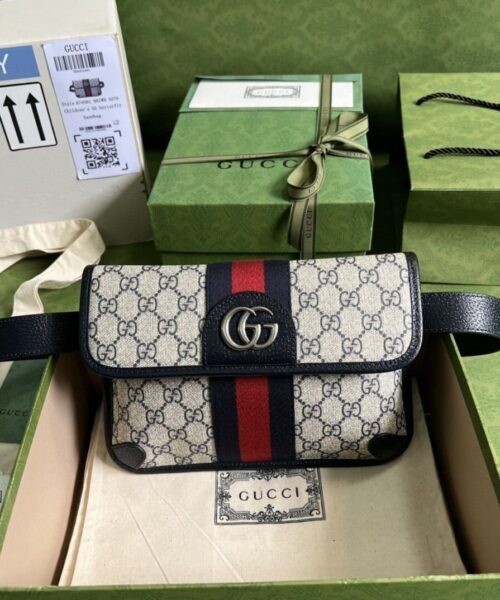 1:1 Replica Gucci Ophidia Belt Bag Beige And Blue GG Supreme Canvas For Men 9in/22cm GG 674081 96IWN 4076