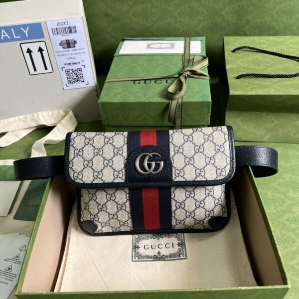 1:1 Replica Gucci Ophidia Belt Bag Beige And Blue GG Supreme Canvas For Men 9in/22cm GG 674081 96IWN 4076