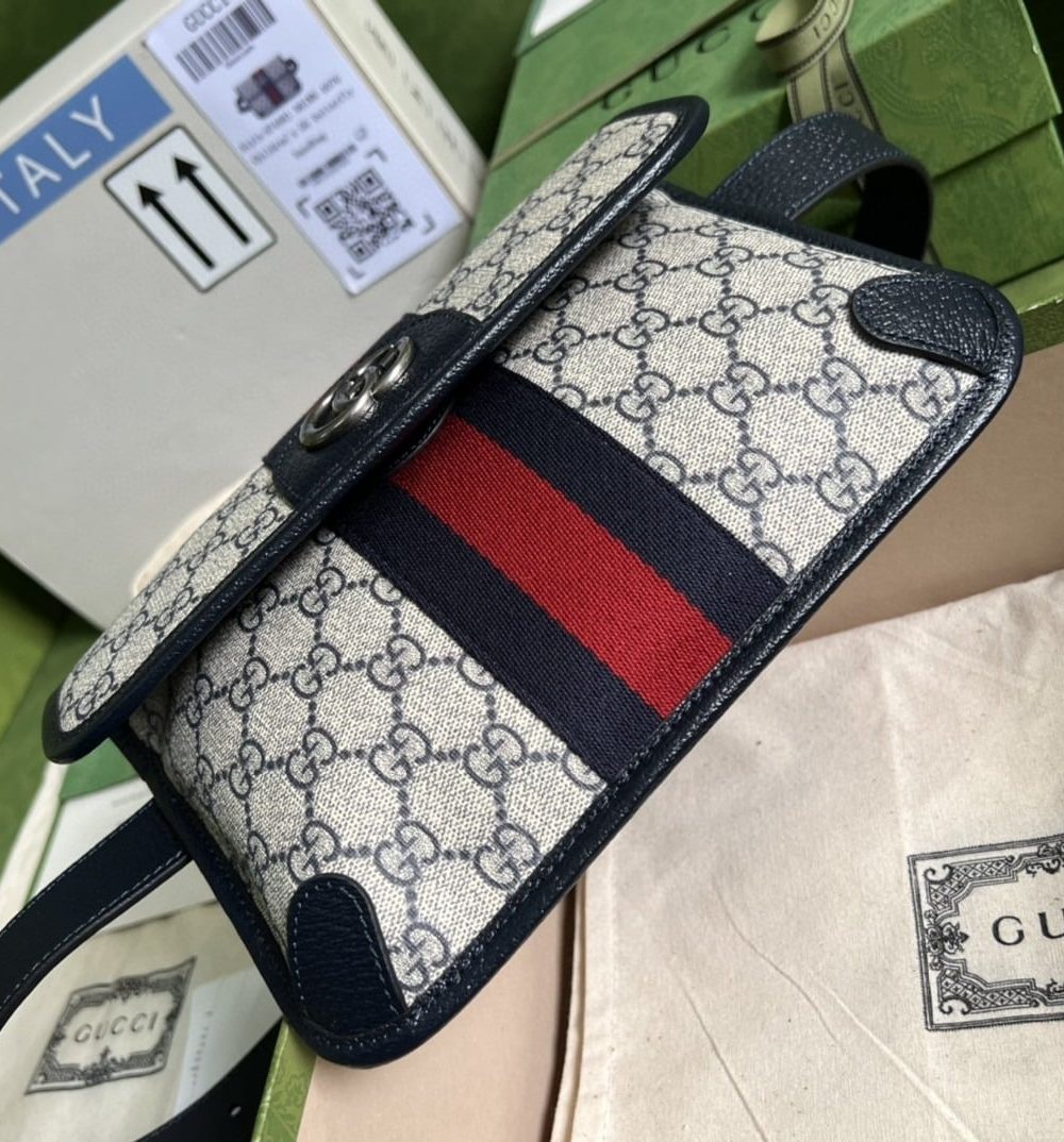 1:1 Replica Gucci Ophidia Belt Bag Beige And Blue GG Supreme Canvas For Men 9in/22cm GG 674081 96IWN 4076