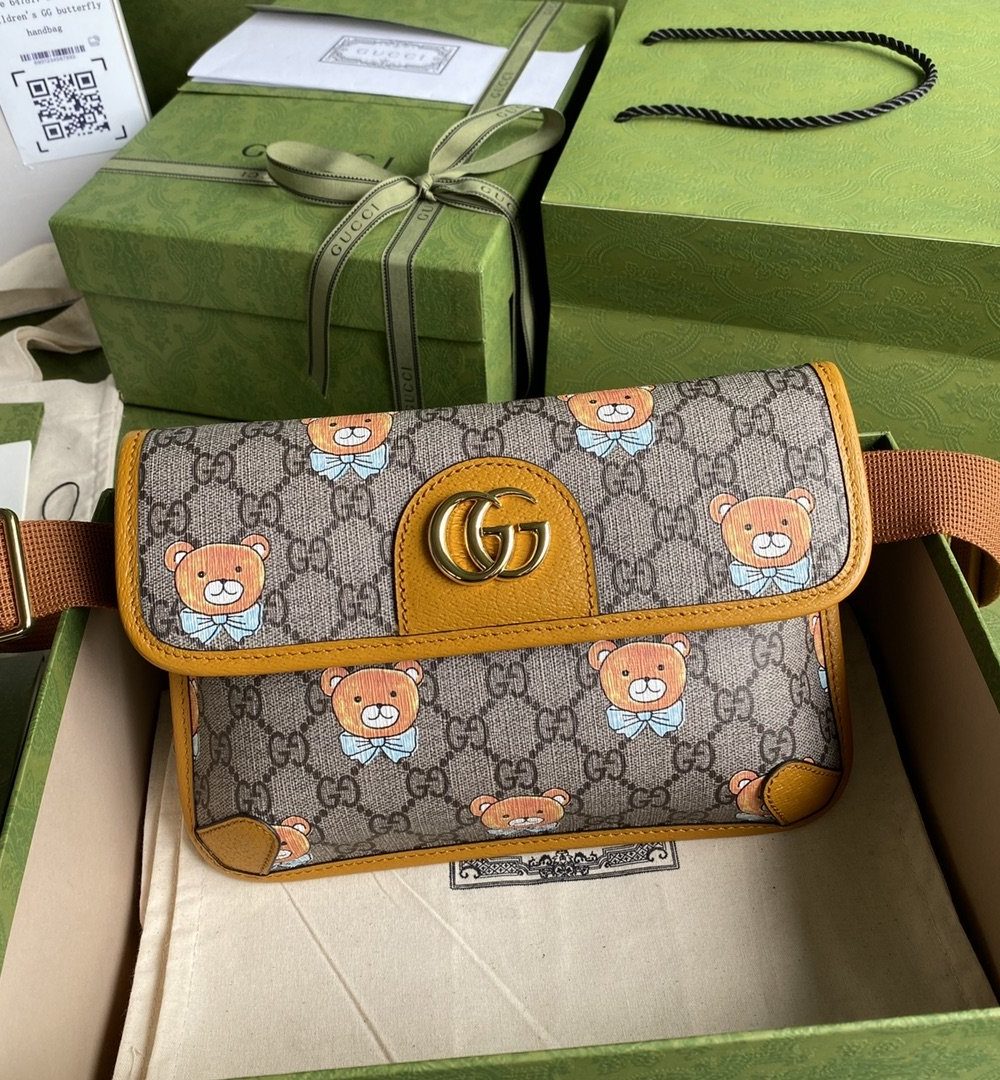 1:1 Replica Gucci Ophidia Belt Bag Beige And Orange GG Supreme Canvas For Women  8.7in/22cm GG  ‎