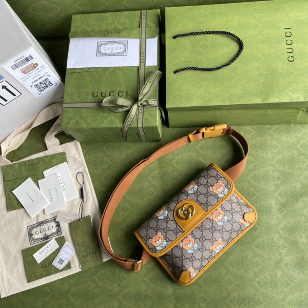 1:1 Replica Gucci Ophidia Belt Bag Beige And Orange GG Supreme Canvas For Women  8.7in/22cm GG  ‎