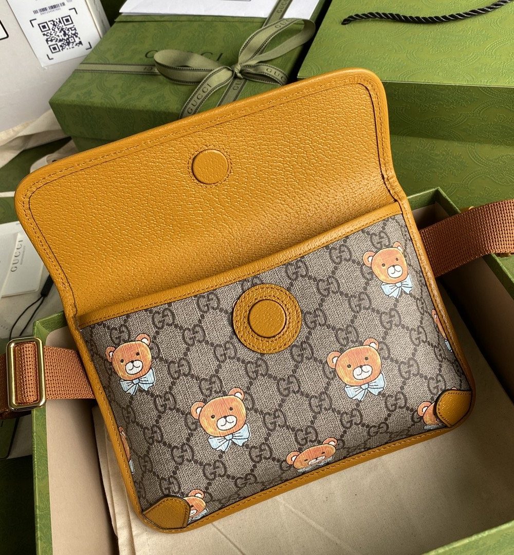 1:1 Replica Gucci Ophidia Belt Bag Beige And Orange GG Supreme Canvas For Women  8.7in/22cm GG  ‎