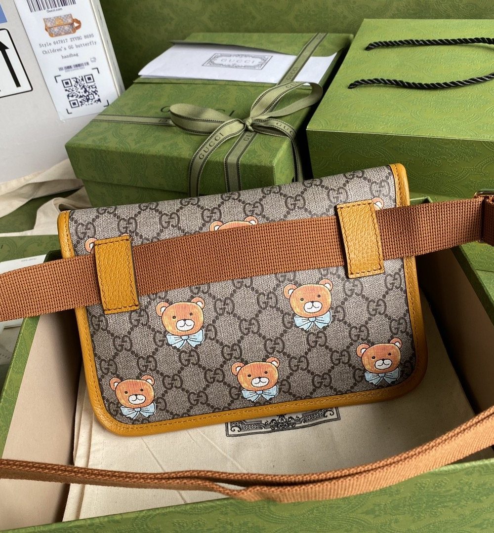 1:1 Replica Gucci Ophidia Belt Bag Beige And Orange GG Supreme Canvas For Women  8.7in/22cm GG  ‎