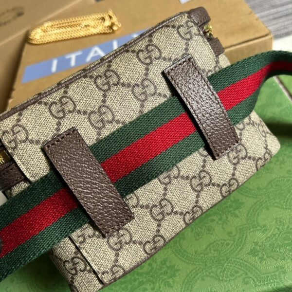 1:1 Replica Gucci Ophidia Belt Bag With Web Beige/Ebony Soft GG Supreme Canvas  For Men 7.1in/18cm GG 699765 96IWG 8745