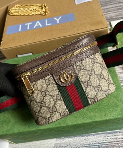 1:1 Replica Gucci Ophidia Belt Bag With Web Beige/Ebony Soft GG Supreme Canvas  For Men 7.1in/18cm GG 699765 96IWG 8745