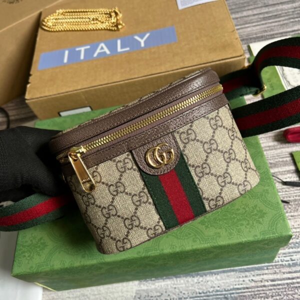1:1 Replica Gucci Ophidia Belt Bag With Web Beige/Ebony Soft GG Supreme Canvas  For Men 7.1in/18cm GG 699765 96IWG 8745