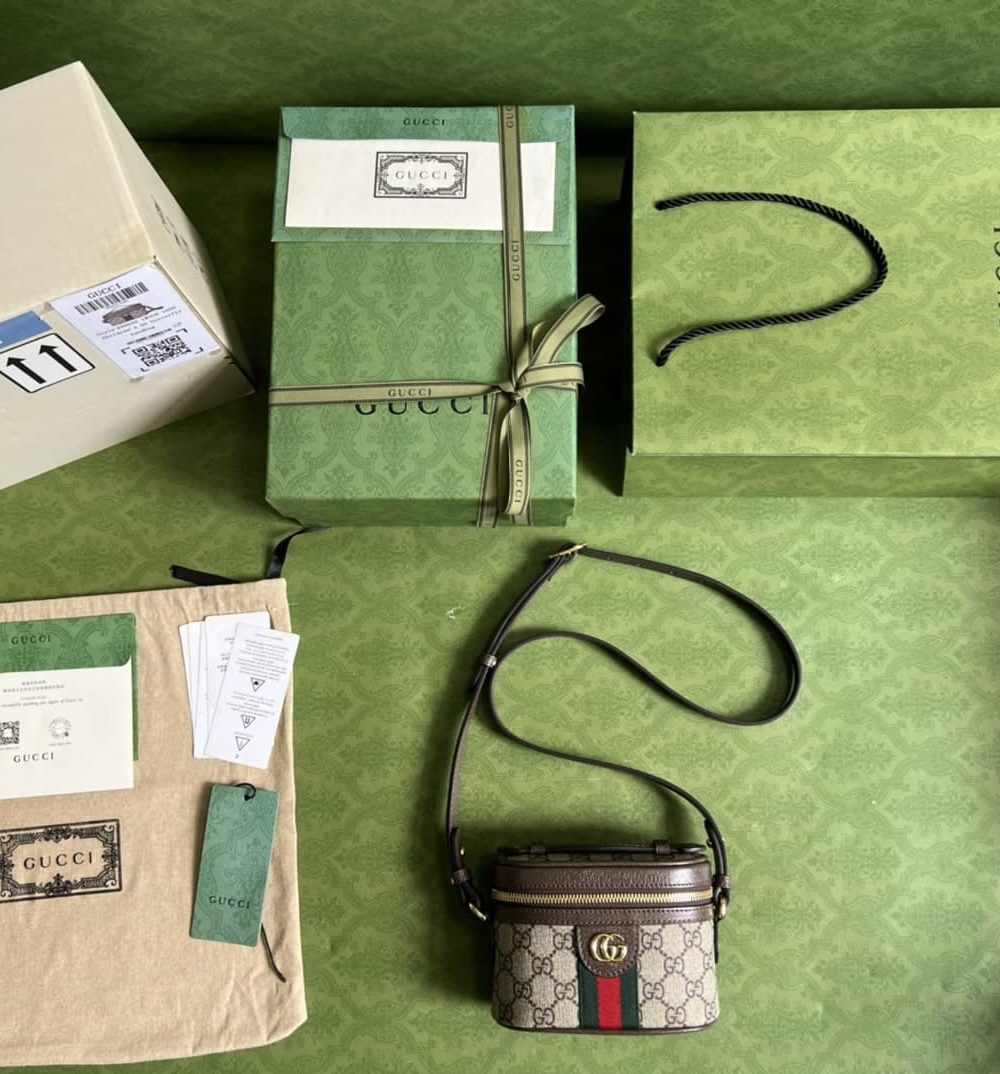 1:1 Replica Gucci Ophidia Cosmetic Case Brown For Women 15.5cm / 6.1in