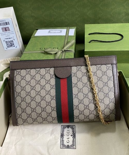 1:1 Replica Gucci Ophidia GG Medium Shoulder Bag Beige/Ebony GG Supreme Canvas Green And Red Web For Women 13in/32.5cm GG 503876 K05NG 8745