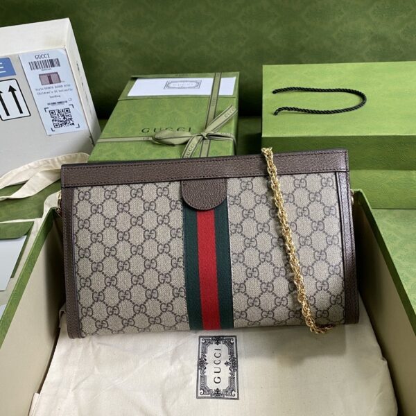 1:1 Replica Gucci Ophidia GG Medium Shoulder Bag Beige/Ebony GG Supreme Canvas Green And Red Web For Women 13in/32.5cm GG 503876 K05NG 8745