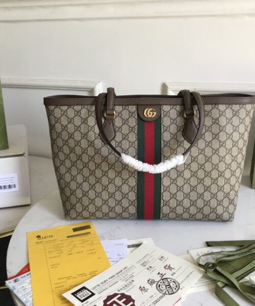 1:1 Replica Gucci Ophidia GG Medium Tote Bag Beige/Ebony GG Supreme Canvas And Brown For Women 15in/38cm 631685 96IWB 8745