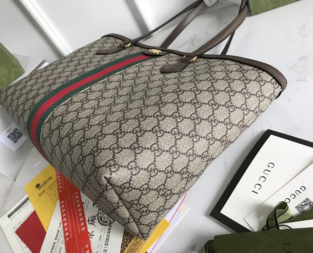 1:1 Replica Gucci Ophidia GG Medium Tote Bag Beige/Ebony GG Supreme Canvas And Brown For Women 15in/38cm 631685 96IWB 8745