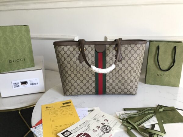 1:1 Replica Gucci Ophidia GG Medium Tote Bag Beige/Ebony GG Supreme Canvas And Brown For Women 15in/38cm 631685 96IWB 8745