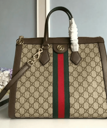 1:1 Replica Gucci Ophidia GG Medium Tote Bag Beige/Ebony GG Supreme Canvas With Brown For Women 13in/33cm GG 524537 K05NB 8745
