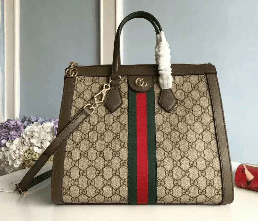 1:1 Replica Gucci Ophidia GG Medium Tote Bag Beige/Ebony GG Supreme Canvas With Brown For Women 13in/33cm GG 524537 K05NB 8745