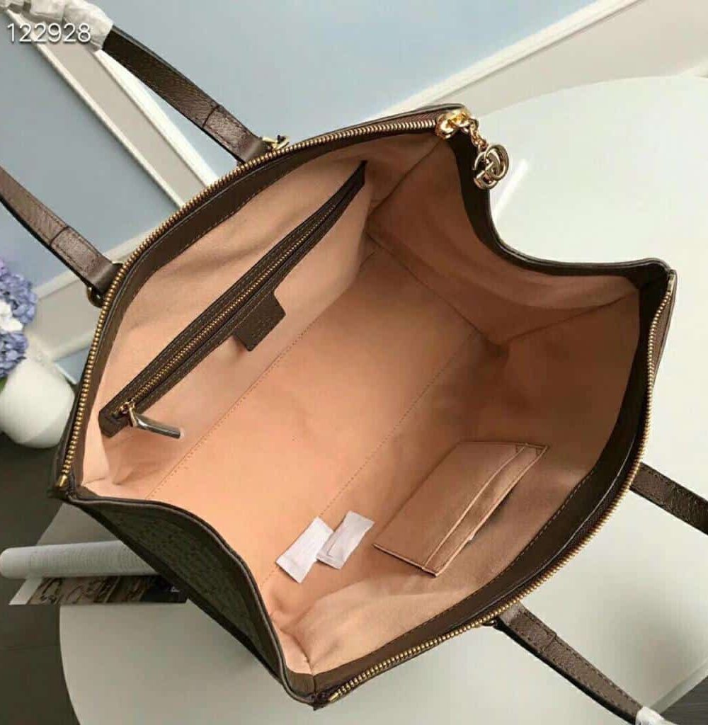 1:1 Replica Gucci Ophidia GG Medium Tote Bag Beige/Ebony GG Supreme Canvas With Brown For Women 13in/33cm GG 524537 K05NB 8745