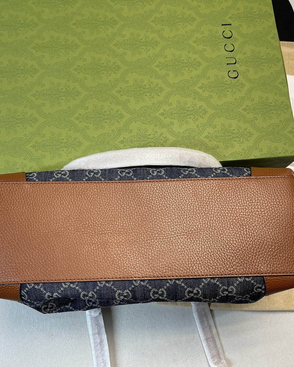 1:1 Replica Gucci Ophidia GG Medium Tote Dark Blue And Ivory Eco Washed Organic GG Jacquard Denim  For Women 15in/38cm GG ‎631685 2KQGG 8375