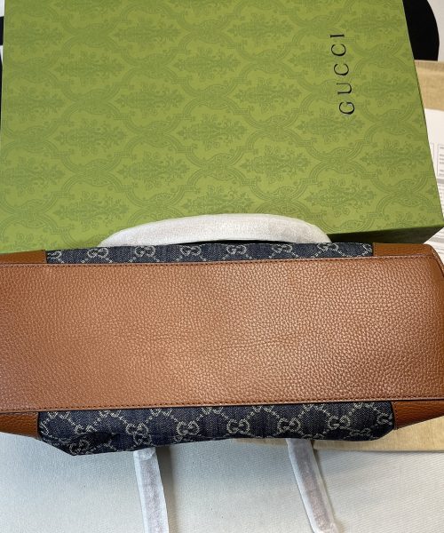 1:1 Replica Gucci Ophidia GG Medium Tote Dark Blue And Ivory Eco Washed Organic GG Jacquard Denim  For Women 15in/38cm GG ‎631685 2KQGG 8375