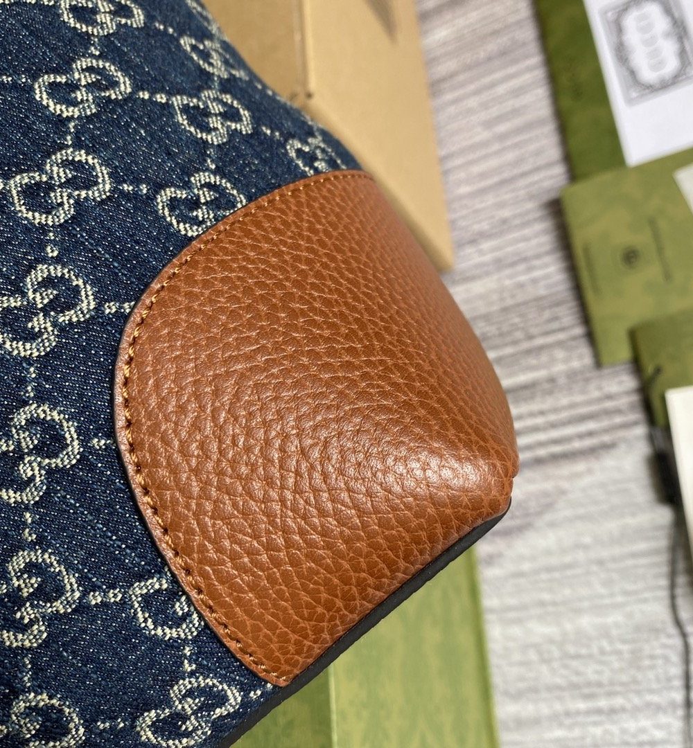 1:1 Replica Gucci Ophidia GG Medium Tote Dark Blue And Ivory Eco Washed Organic GG Jacquard Denim  For Women 15in/38cm GG ‎631685 2KQGG 8375