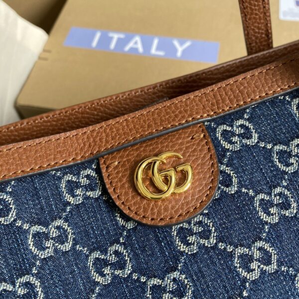 1:1 Replica Gucci Ophidia GG Medium Tote Dark Blue And Ivory Eco Washed Organic GG Jacquard Denim  For Women 15in/38cm GG ‎631685 2KQGG 8375