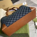1:1 Replica Gucci Ophidia GG Medium Tote Dark Blue And Ivory Eco Washed Organic GG Jacquard Denim  For Women 15in/38cm GG ‎631685 2KQGG 8375