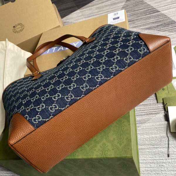 1:1 Replica Gucci Ophidia GG Medium Tote Dark Blue And Ivory Eco Washed Organic GG Jacquard Denim  For Women 15in/38cm GG ‎631685 2KQGG 8375