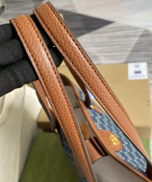 1:1 Replica Gucci Ophidia GG Medium Tote Dark Blue And Ivory Eco Washed Organic GG Jacquard Denim  For Women 15in/38cm GG ‎631685 2KQGG 8375