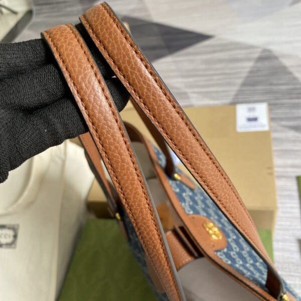 1:1 Replica Gucci Ophidia GG Medium Tote Dark Blue And Ivory Eco Washed Organic GG Jacquard Denim  For Women 15in/38cm GG ‎631685 2KQGG 8375