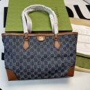 1:1 Replica Gucci Ophidia GG Medium Tote Dark Blue And Ivory Eco Washed Organic GG Jacquard Denim  For Women 15in/38cm GG ‎631685 2KQGG 8375