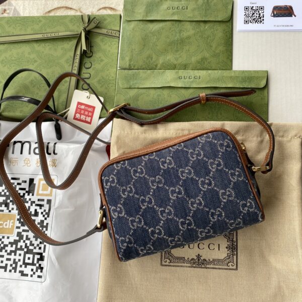 1:1 Replica Gucci Ophidia GG Mini Bag Dark Blue And Ivory Eco Washed Organic GG Jacquard Denim For Women 7in/17.5cm GG 517350 2KQGG 8375