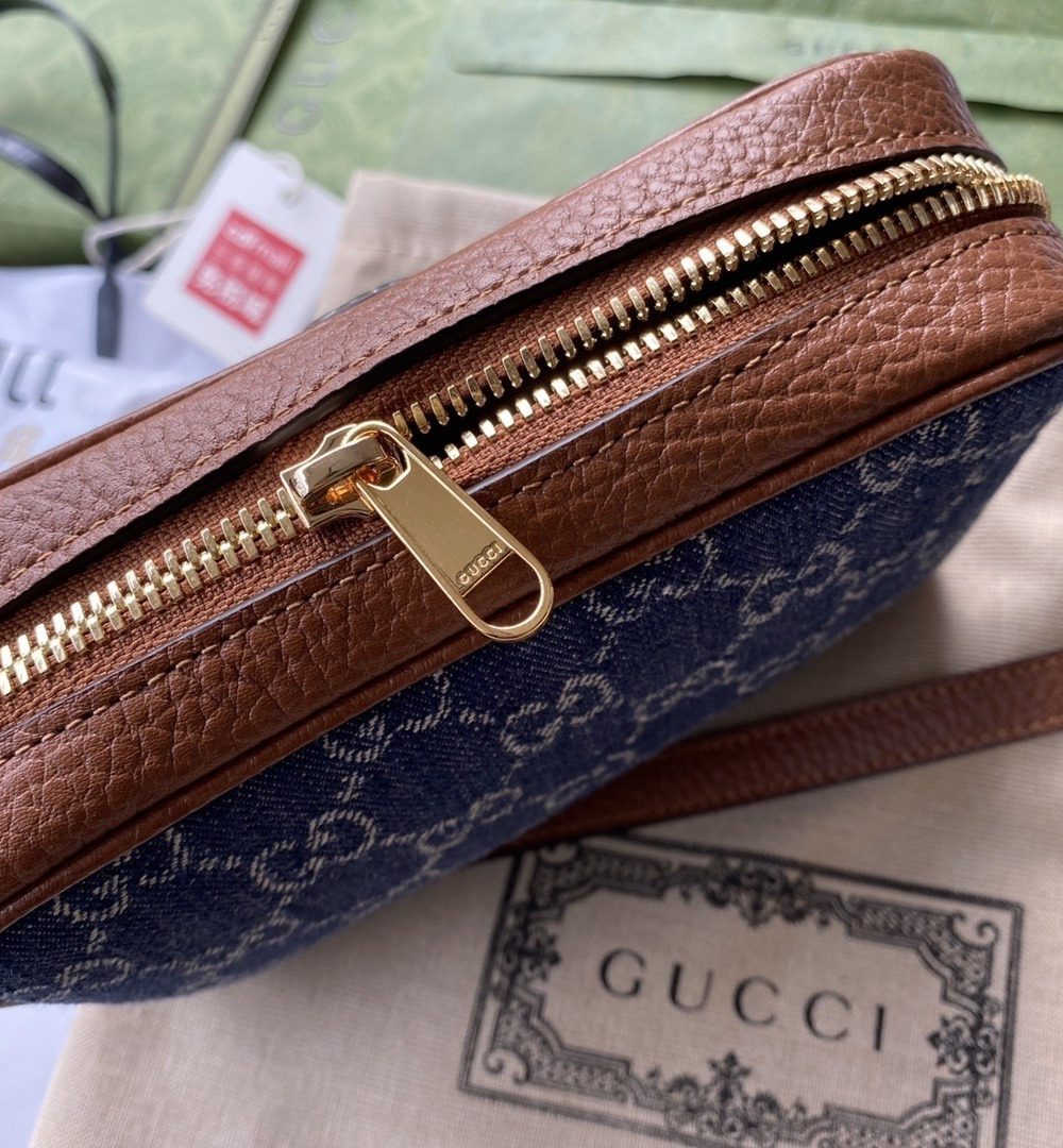 1:1 Replica Gucci Ophidia GG Mini Bag Dark Blue And Ivory Eco Washed Organic GG Jacquard Denim For Women 7in/17.5cm GG 517350 2KQGG 8375