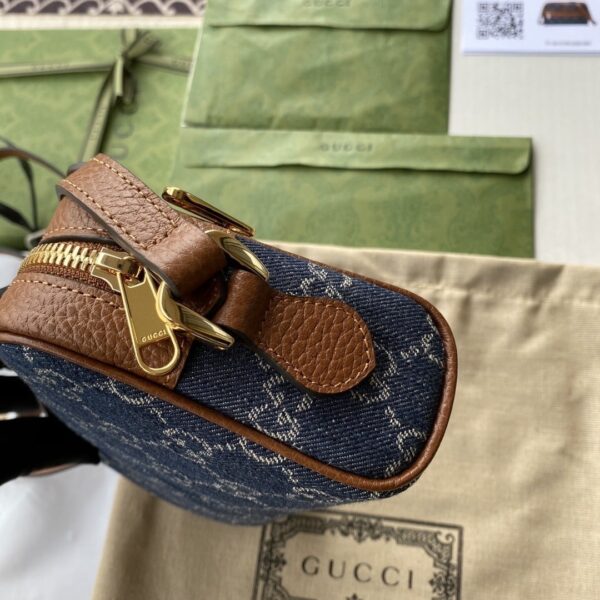 1:1 Replica Gucci Ophidia GG Mini Bag Dark Blue And Ivory Eco Washed Organic GG Jacquard Denim For Women 7in/17.5cm GG 517350 2KQGG 8375