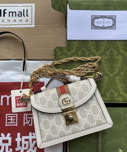 1:1 Replica Gucci Ophidia GG Mini Shoulder Bag White For Women, Women's Bags 6.9in/17.5cm GG ‎696180 UULAK 9956