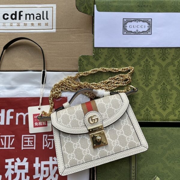 1:1 Replica Gucci Ophidia GG Mini Shoulder Bag White For Women, Women's Bags 6.9in/17.5cm GG ‎696180 UULAK 9956