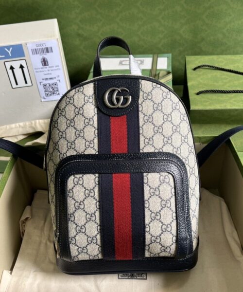 1:1 Replica Gucci Ophidia GG Small Backpack Beige And Blue GG Supreme Canvas For Women 11.5in/29cm Beige