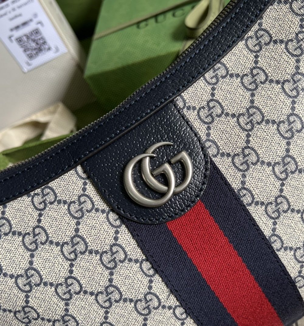 1:1 Replica Gucci Ophidia GG Small Shoulder Bag Beige And Blue GG Supreme Canvas For Women 12in/30cm 598125 2ZGMN 4076